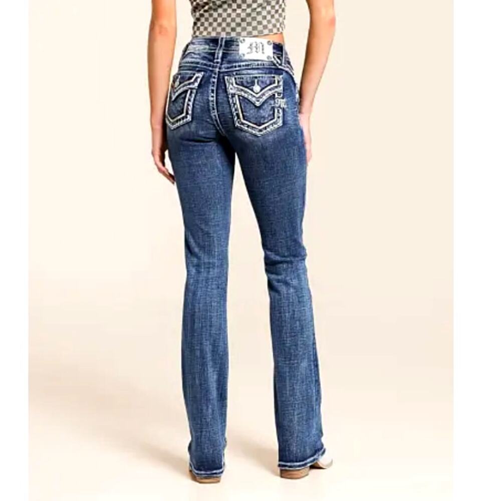 Miss Me Women's Blue Mid Rise Slim Fit Tailored Boot Jeans Size 29
